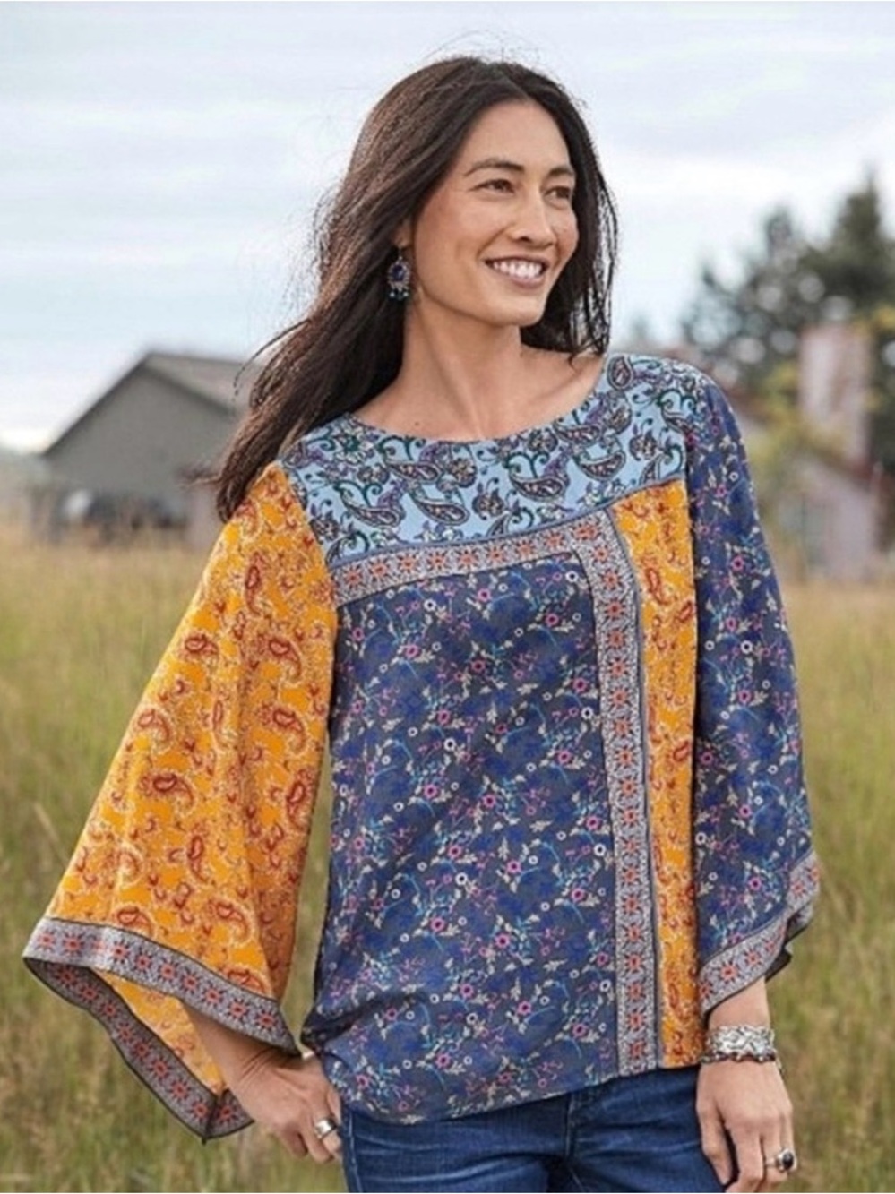 Sundance Floral Paisley Patchwork Blouse Womens Size Medium